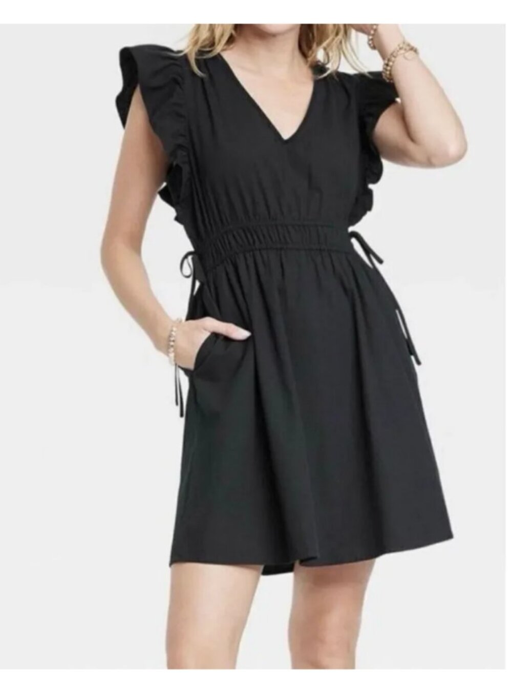 Universal Thread Target black flutter sleeve smocked waist dress XL